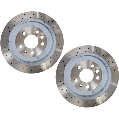 Ford AU BA BF FG Premium Brake 4 Piston Rear Cross Drilled Disc Rotor Set LH+RH FPV T-Series